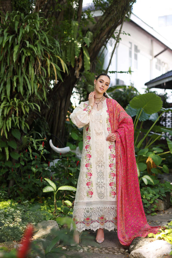 Noor by Saadia Asad | Luxury Chikankari Lawn24 | D12-B Cream Laser - Ladies Clothes - Maria Faisal