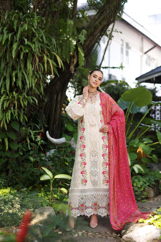 Noor by Saadia Asad | Luxury Chikankari Lawn24 | D12-B Cream Laser - Ladies Clothes - Maria Faisal