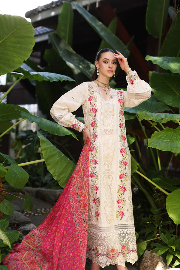 Noor by Saadia Asad | Luxury Chikankari Lawn24 | D12-B Cream Laser - Ladies Clothes - Maria Faisal
