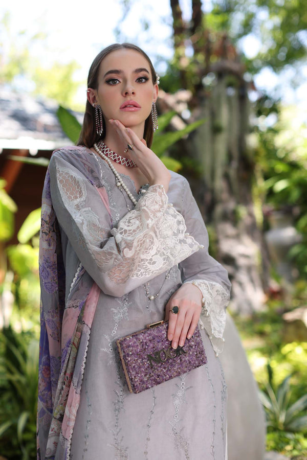 Noor by Saadia Asad | Luxury Chikankari Lawn24 | D1-B Grey Ombre - Ladies Clothes - Maria Faisal