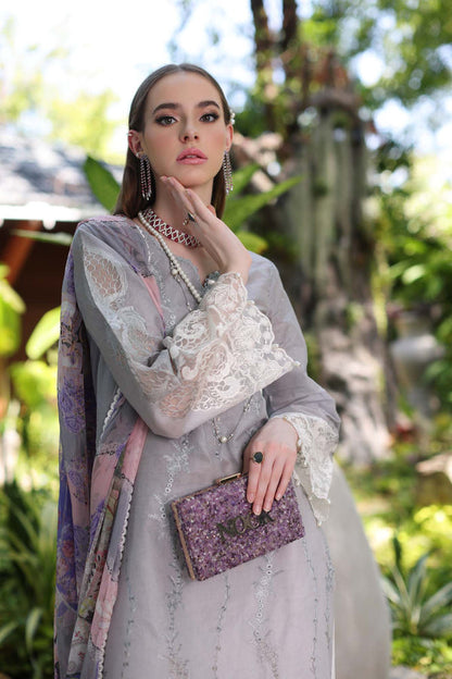 Noor by Saadia Asad | Luxury Chikankari Lawn24 | D1-B Grey Ombre - Ladies Clothes - Maria Faisal