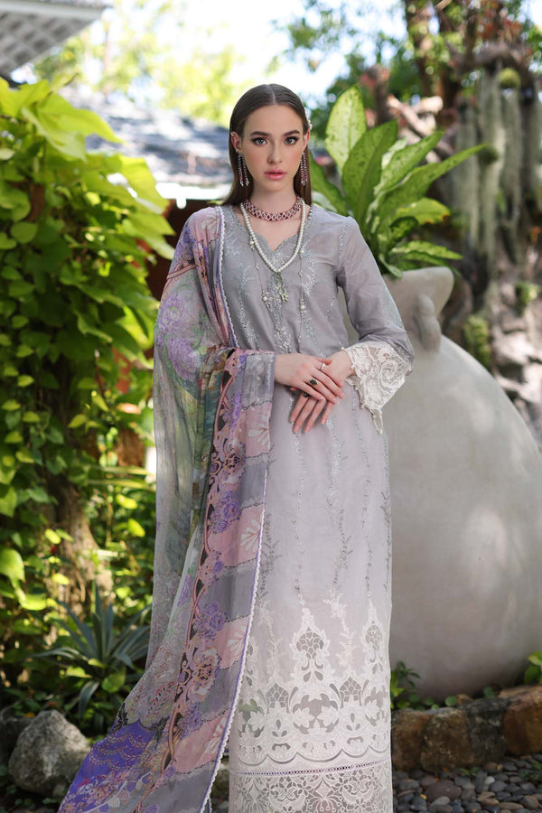 Noor by Saadia Asad | Luxury Chikankari Lawn24 | D1-B Grey Ombre - Ladies Clothes - Maria Faisal