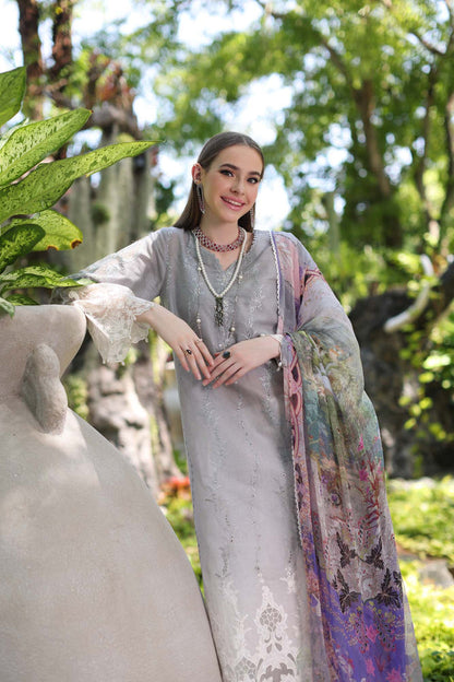 Noor by Saadia Asad | Luxury Chikankari Lawn24 | D1-B Grey Ombre - Ladies Clothes - Maria Faisal
