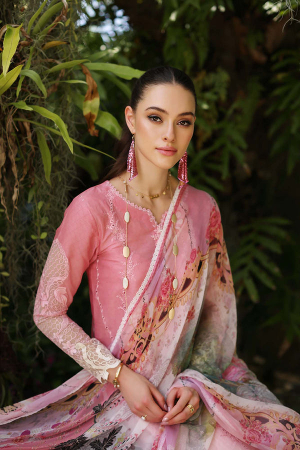 Noor by Saadia Asad | Luxury Chikankari Lawn24 | D1-A Pink Ombre