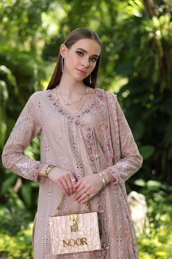 Noor by Saadia Asad | Luxury Chikankari Lawn24 | D3-A Mink Schifli - Ladies Clothes - Maria Faisal