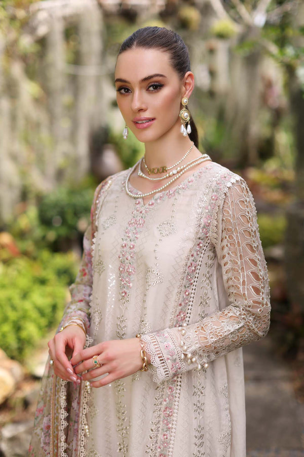 Noor by Saadia Asad | Luxury Chikankari Lawn24 | D3-B Beige Schifli - Ladies Clothes - Maria Faisal