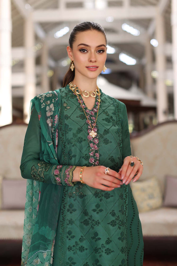 Noor by Saadia Asad | Luxury Chikankari Lawn24 | D4-A Green Laser