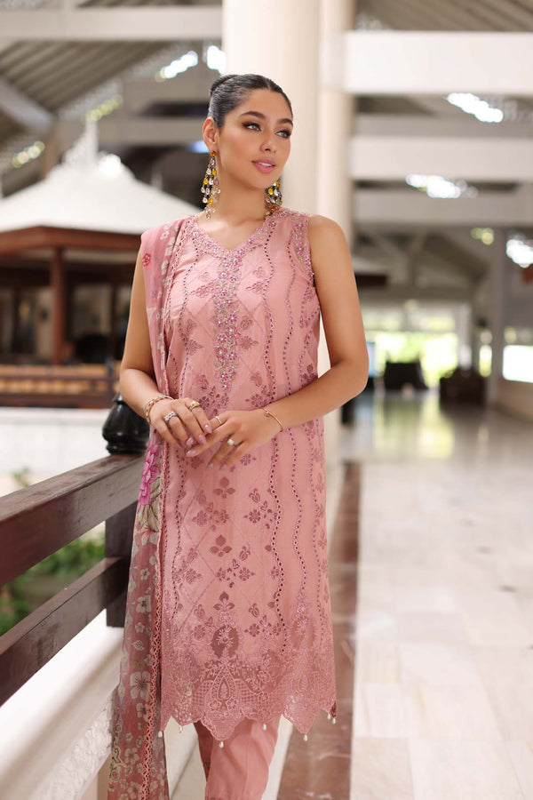 Noor by Saadia Asad | Luxury Chikankari Lawn24 | D4-B Pink Laser - Ladies Clothes - Maria Faisal