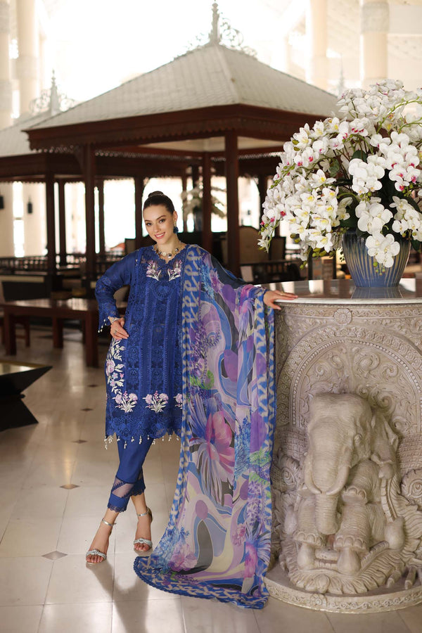 Noor by Saadia Asad | Luxury Chikankari Lawn24 | D10-B Blue Electric - Ladies Clothes - Maria Faisal