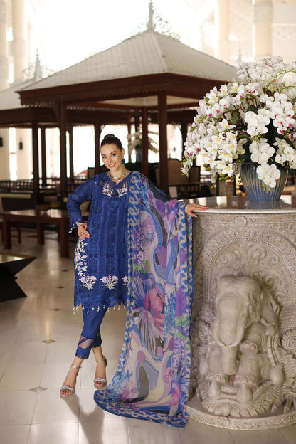 Noor by Saadia Asad | Luxury Chikankari Lawn24 | D10-B Blue Electric - Ladies Clothes - Maria Faisal