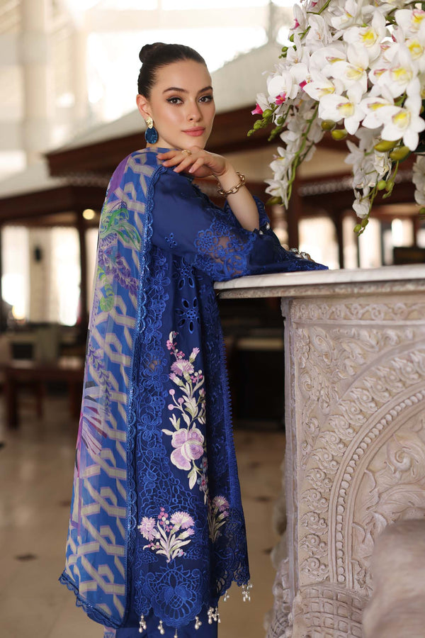 Noor by Saadia Asad | Luxury Chikankari Lawn24 | D10-B Blue Electric - Ladies Clothes - Maria Faisal