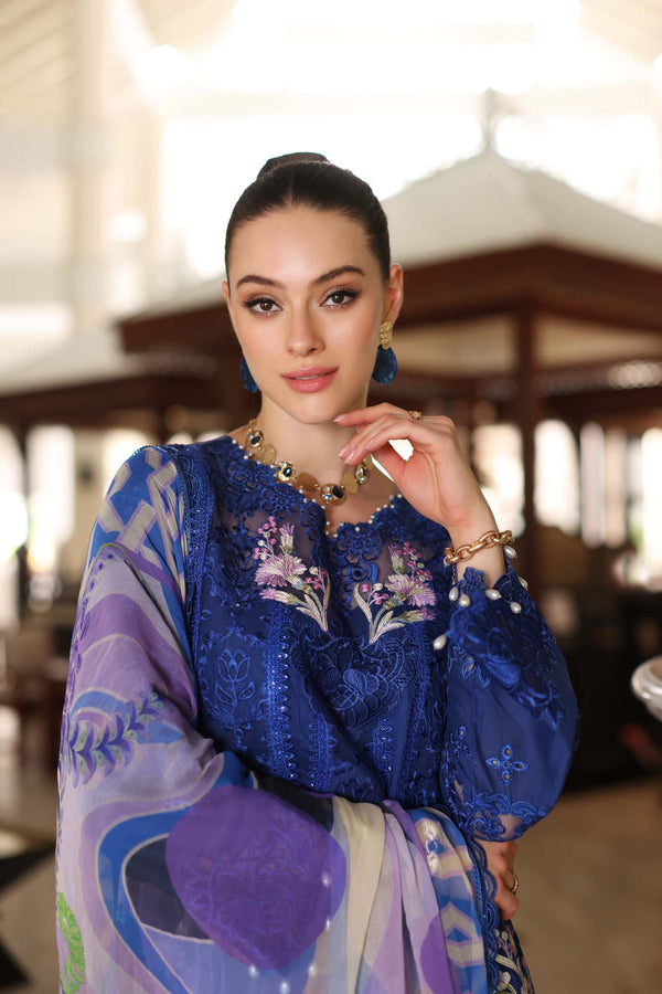 Noor by Saadia Asad | Luxury Chikankari Lawn24 | D10-B Blue Electric - Ladies Clothes - Maria Faisal