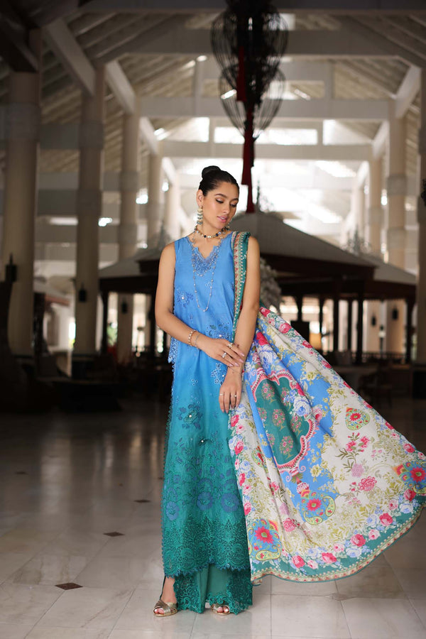 Noor by Saadia Asad | Luxury Chikankari Lawn24 | D5-B Blue Ombre - Ladies Clothes - Maria Faisal