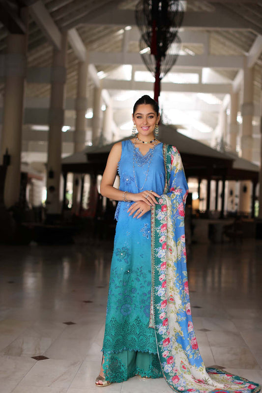 Noor by Saadia Asad | Luxury Chikankari Lawn24 | D5-B Blue Ombre - Ladies Clothes - Maria Faisal