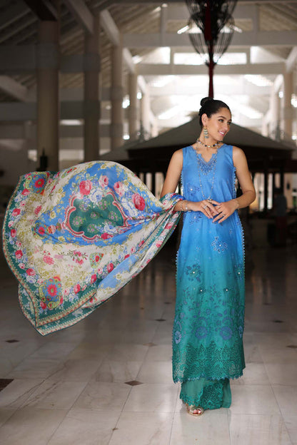 Noor by Saadia Asad | Luxury Chikankari Lawn24 | D5-B Blue Ombre - Ladies Clothes - Maria Faisal