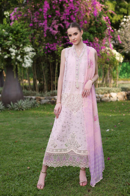 Noor by Saadia Asad | Luxury Chikankari Lawn24 | D11-A Pink Schifli - Ladies Clothes - Maria Faisal