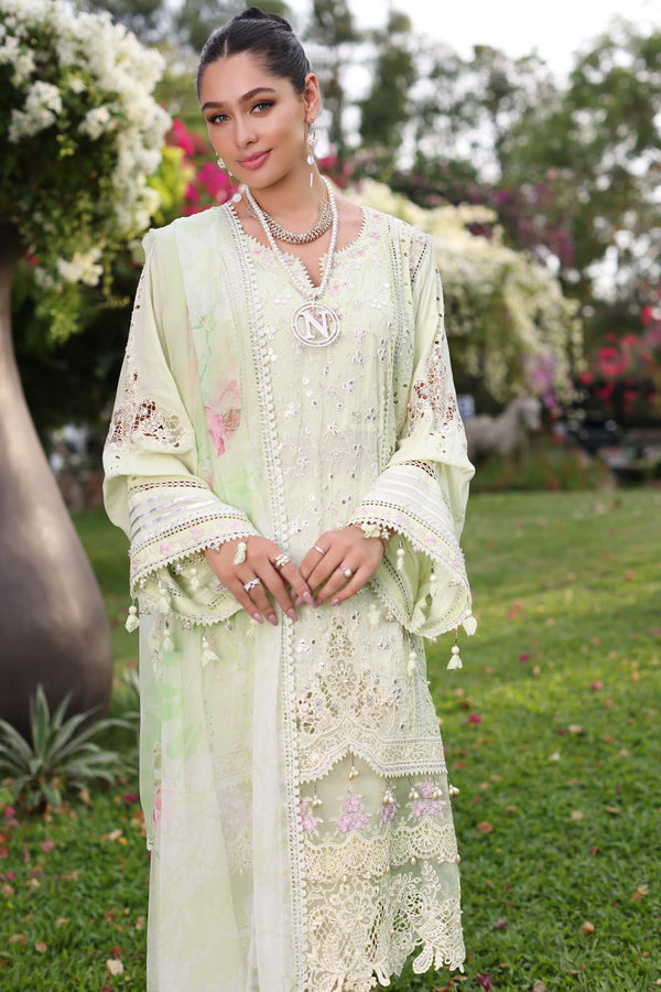 Noor by Saadia Asad | Luxury Chikankari Lawn24 | D11-B Mint Schifli - Ladies Clothes - Maria Faisal