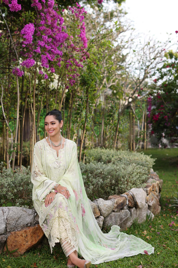 Noor by Saadia Asad | Luxury Chikankari Lawn24 | D11-B Mint Schifli - Ladies Clothes - Maria Faisal