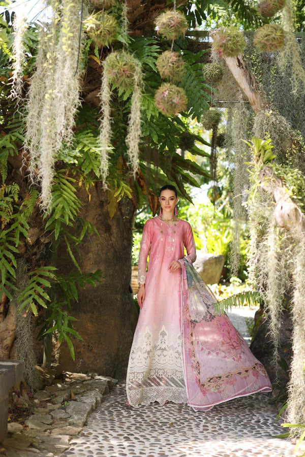 Noor by Saadia Asad | Luxury Chikankari Lawn24 | D1-A Pink Ombre - Ladies Clothes - Maria Faisal