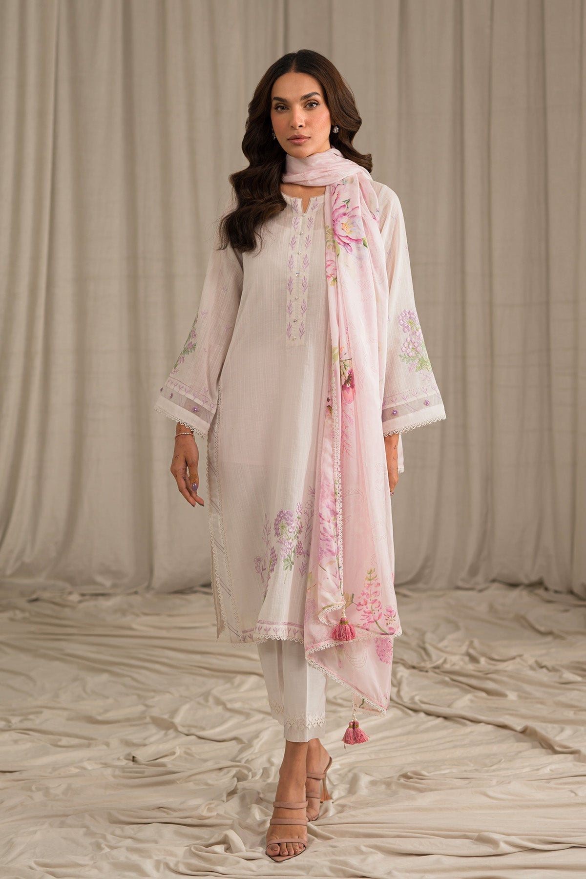 Sahar | Mirage Spring Luxury 24 | Slub Lawn 3 Piece (Embroidered) - Maria Faisal