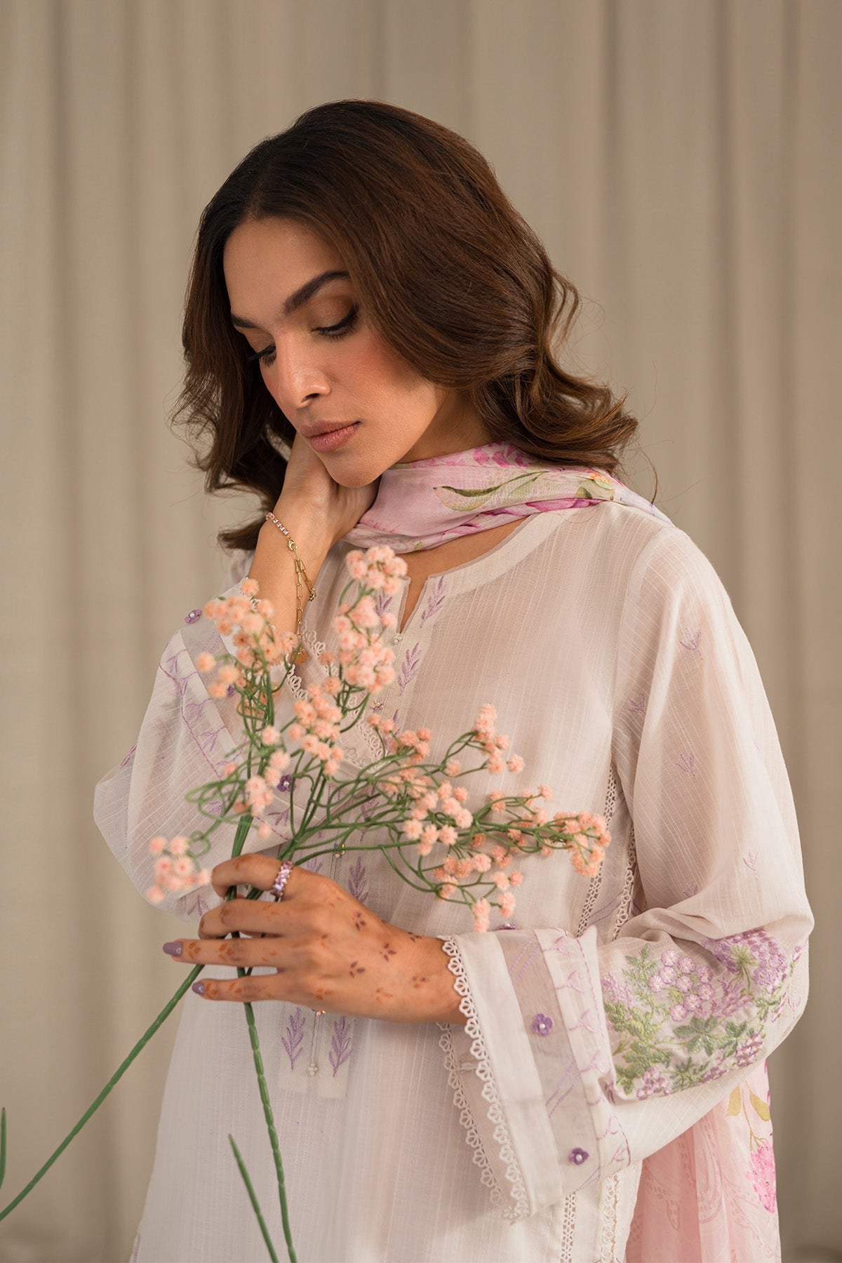 Sahar | Mirage Spring Luxury 24 | Slub Lawn 3 Piece (Embroidered) - Maria Faisal
