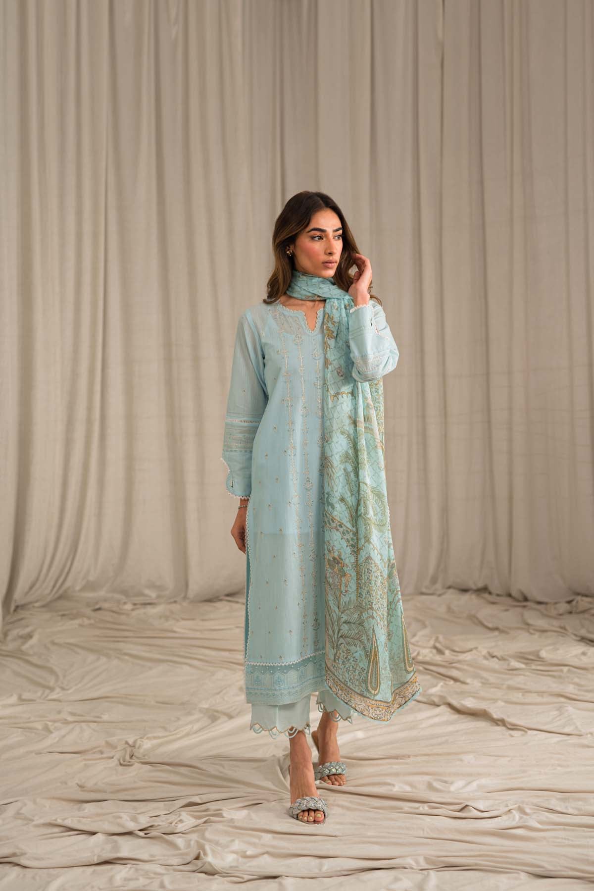 Sahar | Mirage Spring Luxury 24 | Slub Lawn 3 Piece (Embroidered) - Maria Faisal