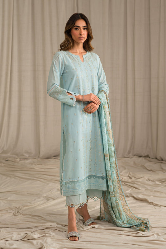 Sahar | Mirage Spring Luxury 24 | Slub Lawn 3 Piece (Embroidered) - Maria Faisal