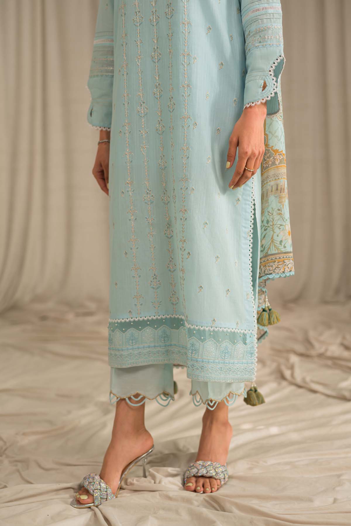Sahar | Mirage Spring Luxury 24 | Slub Lawn 3 Piece (Embroidered) - Maria Faisal
