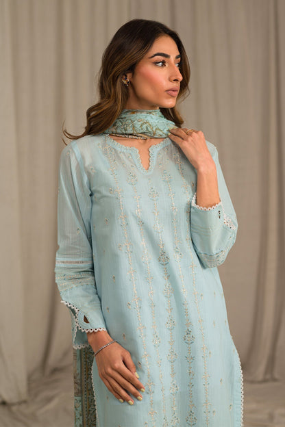 Sahar | Mirage Spring Luxury 24 | Slub Lawn 3 Piece (Embroidered) - Maria Faisal