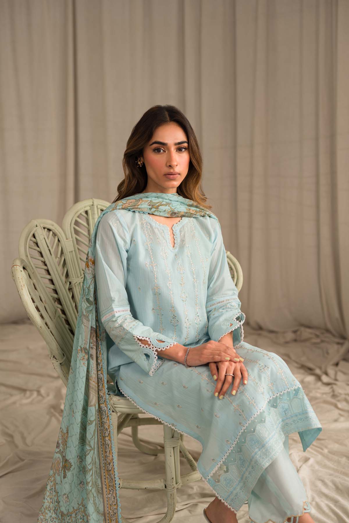Sahar | Mirage Spring Luxury 24 | Slub Lawn 3 Piece (Embroidered) - Maria Faisal