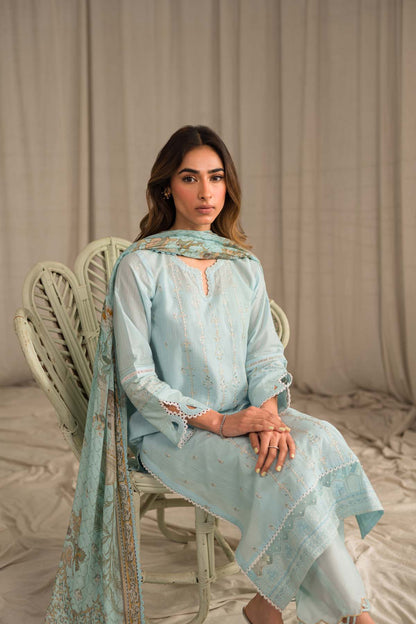 Sahar | Mirage Spring Luxury 24 | Slub Lawn 3 Piece (Embroidered) - Maria Faisal