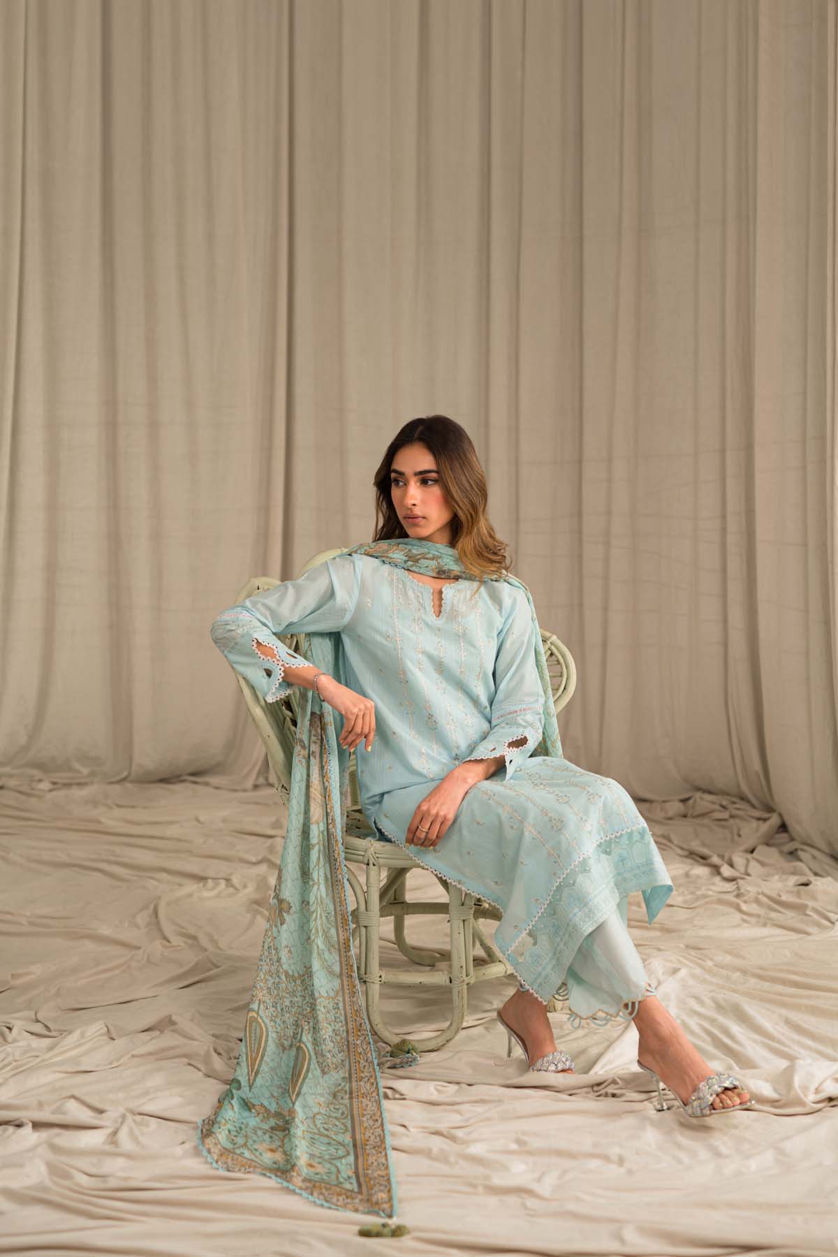 Sahar | Mirage Spring Luxury 24 | Slub Lawn 3 Piece (Embroidered) - Maria Faisal