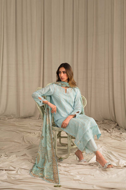 Sahar | Mirage Spring Luxury 24 | Slub Lawn 3 Piece (Embroidered) - Maria Faisal