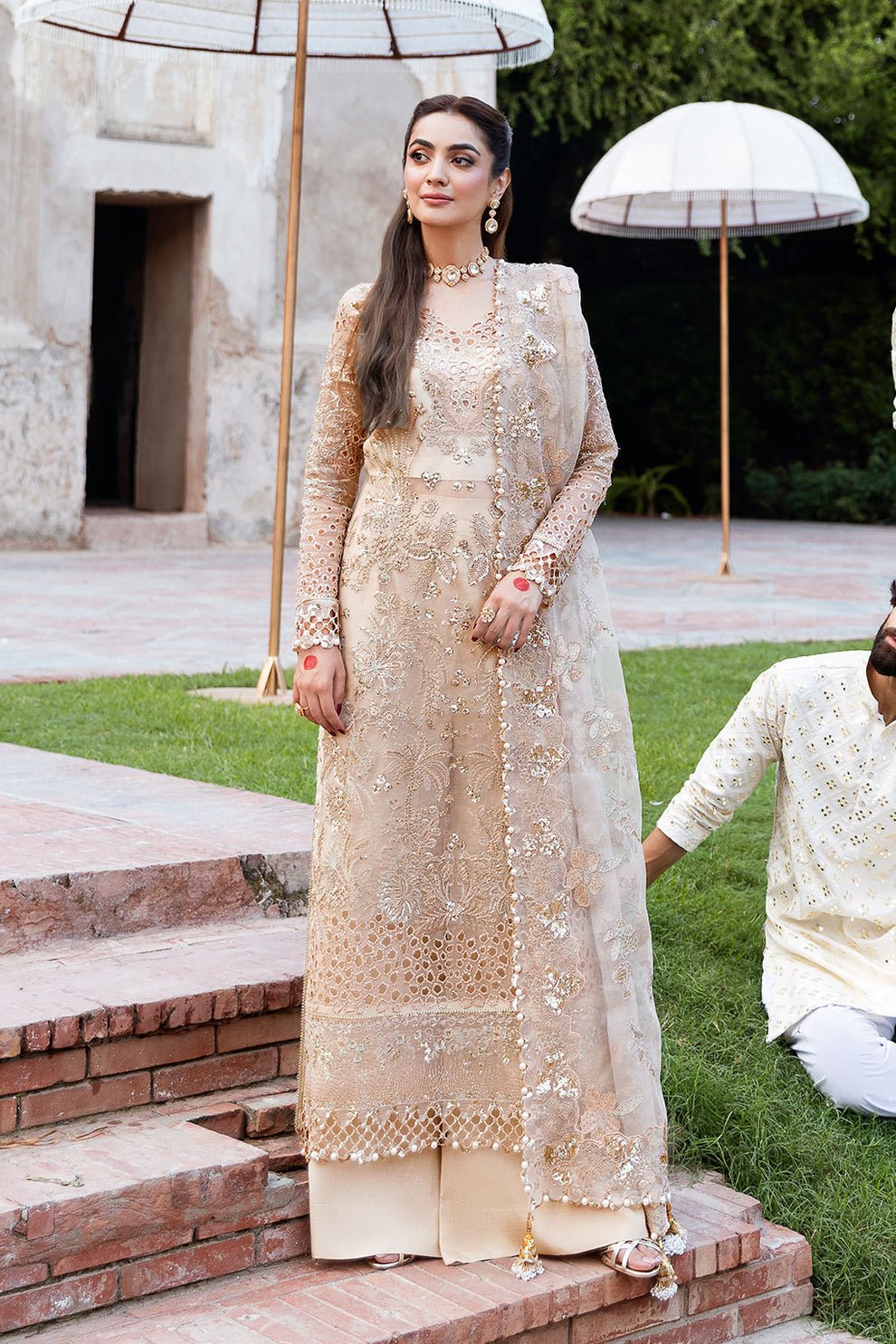 Shagna | Mehfil Festive Formals | SF - 05 - SUNDAL - is Ivory Gold dress from Shagna - Ladies Clothes - Maria Faisal