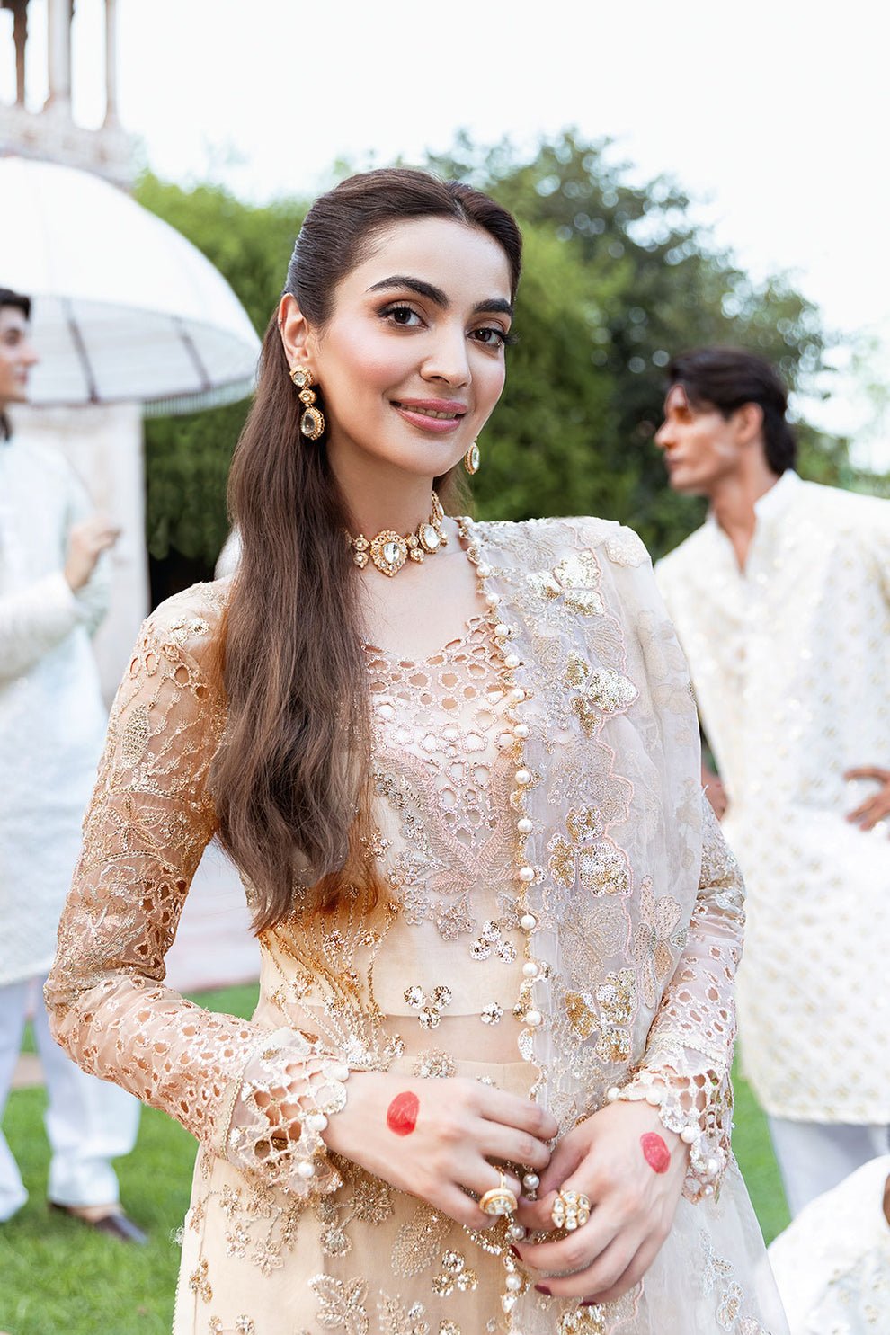 Shagna | Mehfil Festive Formals | SF - 05 - SUNDAL - is Ivory Gold dress from Shagna - Ladies Clothes - Maria Faisal