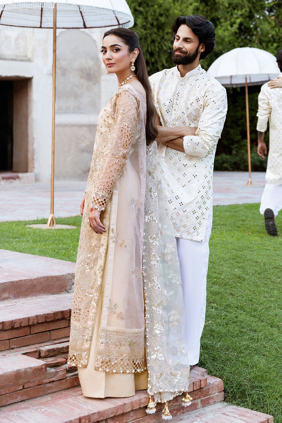 Shagna | Mehfil Festive Formals | SF - 05 - SUNDAL - is Ivory Gold dress from Shagna - Ladies Clothes - Maria Faisal