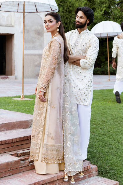 Shagna | Mehfil Festive Formals | SF - 05 - SUNDAL - is Ivory Gold dress from Shagna - Ladies Clothes - Maria Faisal