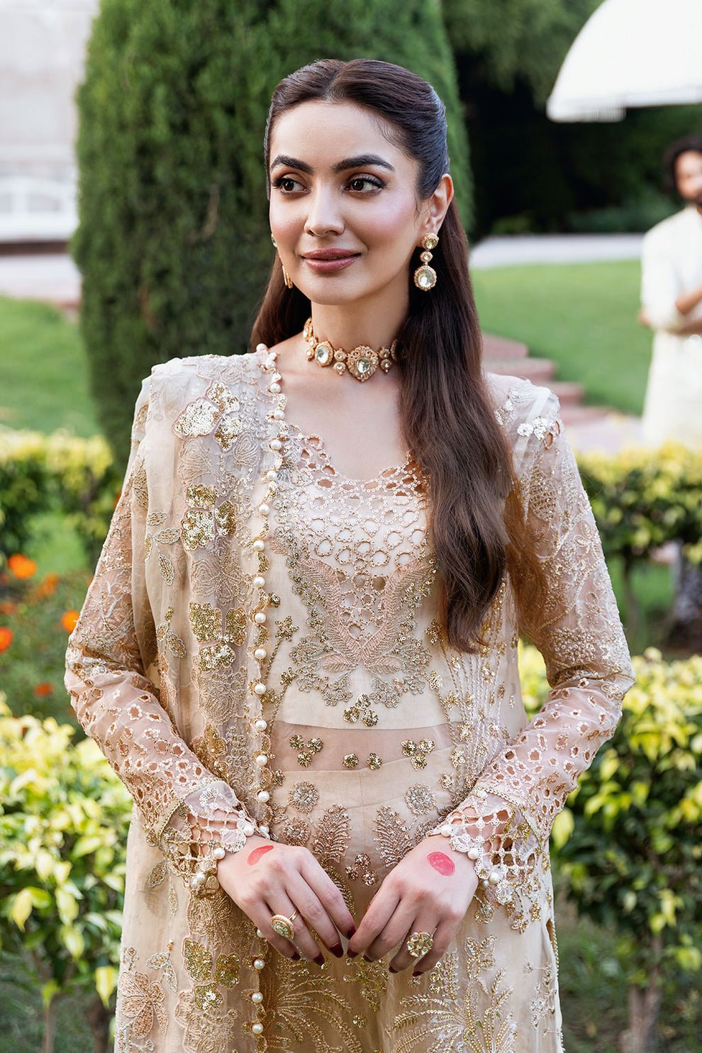 Shagna | Mehfil Festive Formals | SF - 05 - SUNDAL - is Ivory Gold dress from Shagna - Ladies Clothes - Maria Faisal