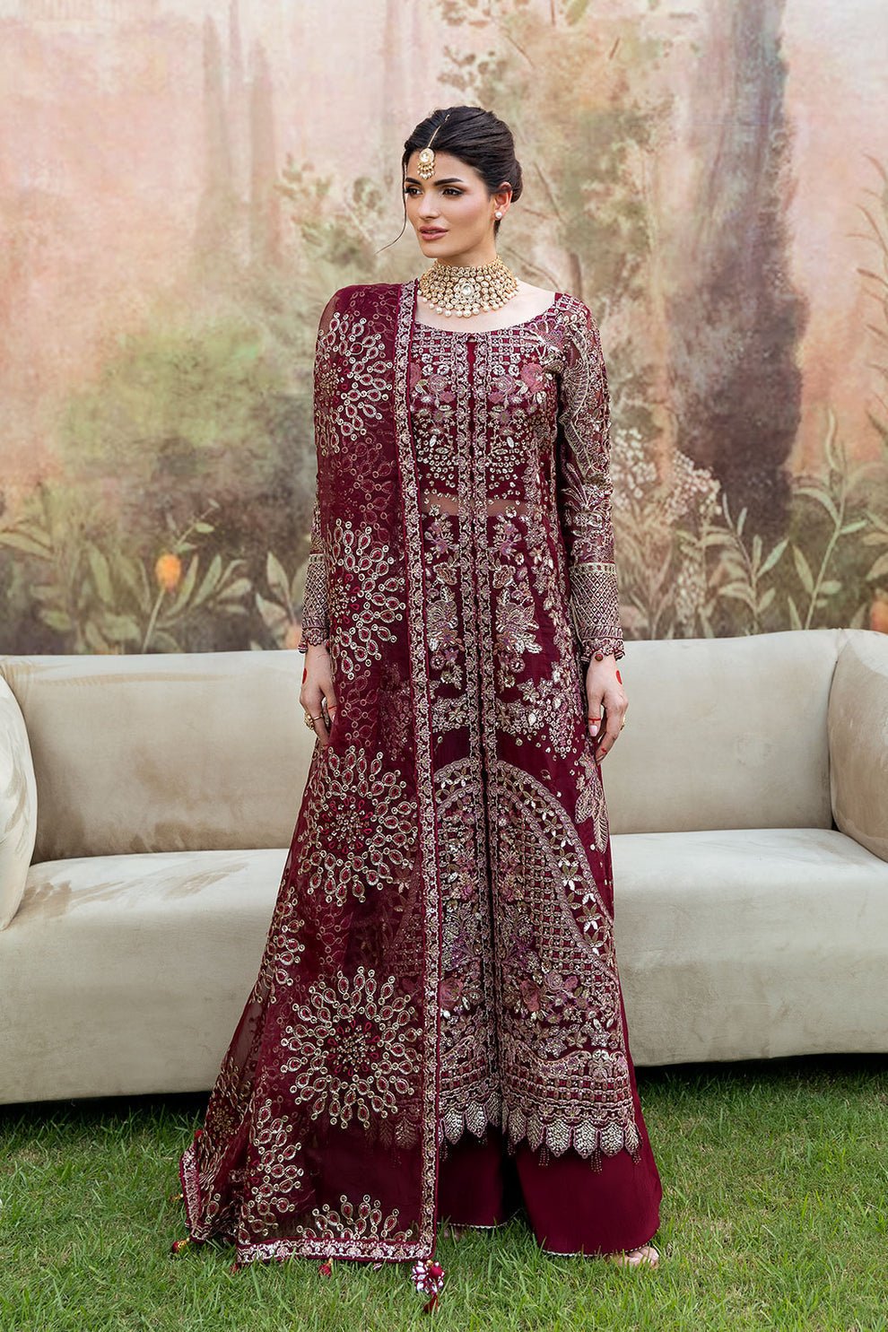 Shagna | Mehfil Festive Formals | SF - 07 - AMANAT - is Deep Maroon dress from Shagna - Ladies Clothes - Maria Faisal