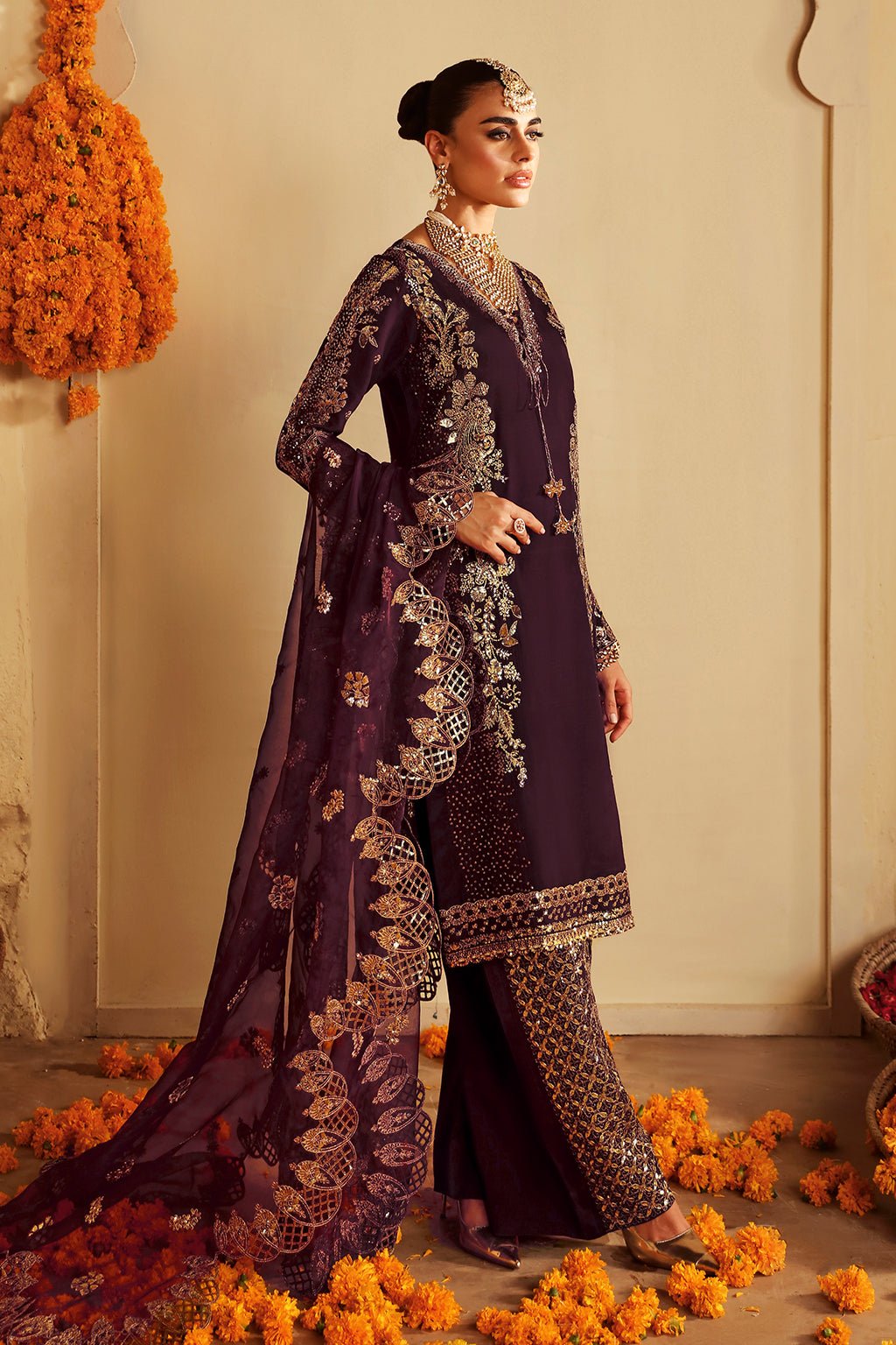 Shagna | Premium Raw Silk | Khusbhu S - 06 - is Wine Berry dress from Shagna - Ladies Clothes - Maria Faisal
