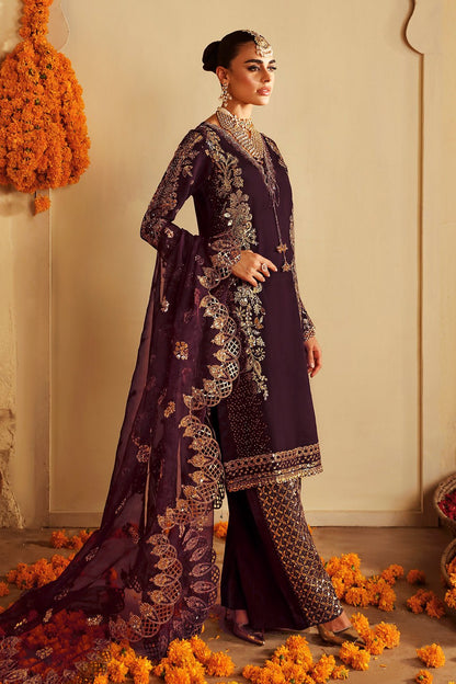 Shagna | Premium Raw Silk | Khusbhu S - 06 - is Wine Berry dress from Shagna - Ladies Clothes - Maria Faisal