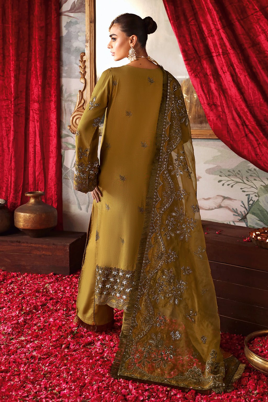Shagna | Premium Raw Silk | Maya S - 07 - is Olive Green dress from Shagna - Ladies Clothes - Maria Faisal