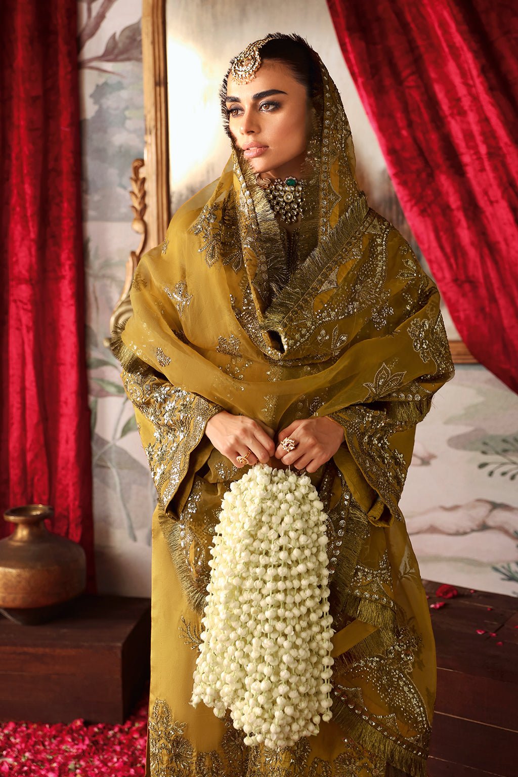 Shagna | Premium Raw Silk | Maya S - 07 - is Olive Green dress from Shagna - Ladies Clothes - Maria Faisal