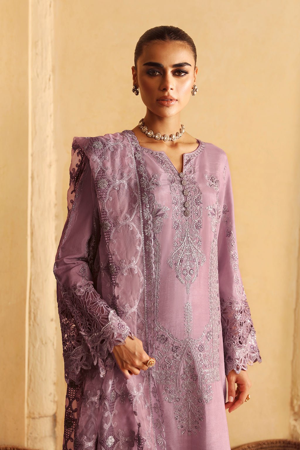 Shagna | Premium Raw Silk | Naaz S - 08 - is Purple Gray dress from Shagna - Ladies Clothes - Maria Faisal