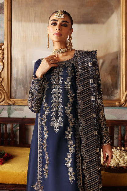 Shagna | Premium Raw Silk | Naghma S - 01 - is Navy Blue dress from Shagna - Ladies Clothes - Maria Faisal
