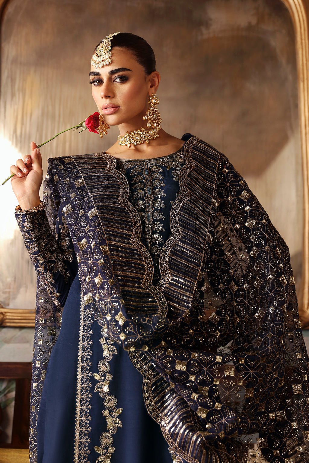 Shagna | Premium Raw Silk | Naghma S - 01 - is Navy Blue dress from Shagna - Ladies Clothes - Maria Faisal