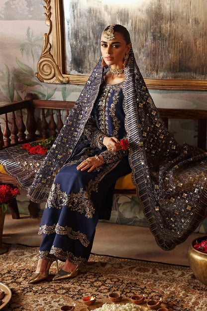 Shagna | Premium Raw Silk | Naghma S - 01 - is Navy Blue dress from Shagna - Ladies Clothes - Maria Faisal