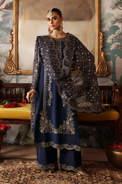 Shagna | Premium Raw Silk | Naghma S - 01 - is Navy Blue dress from Shagna - Ladies Clothes - Maria Faisal