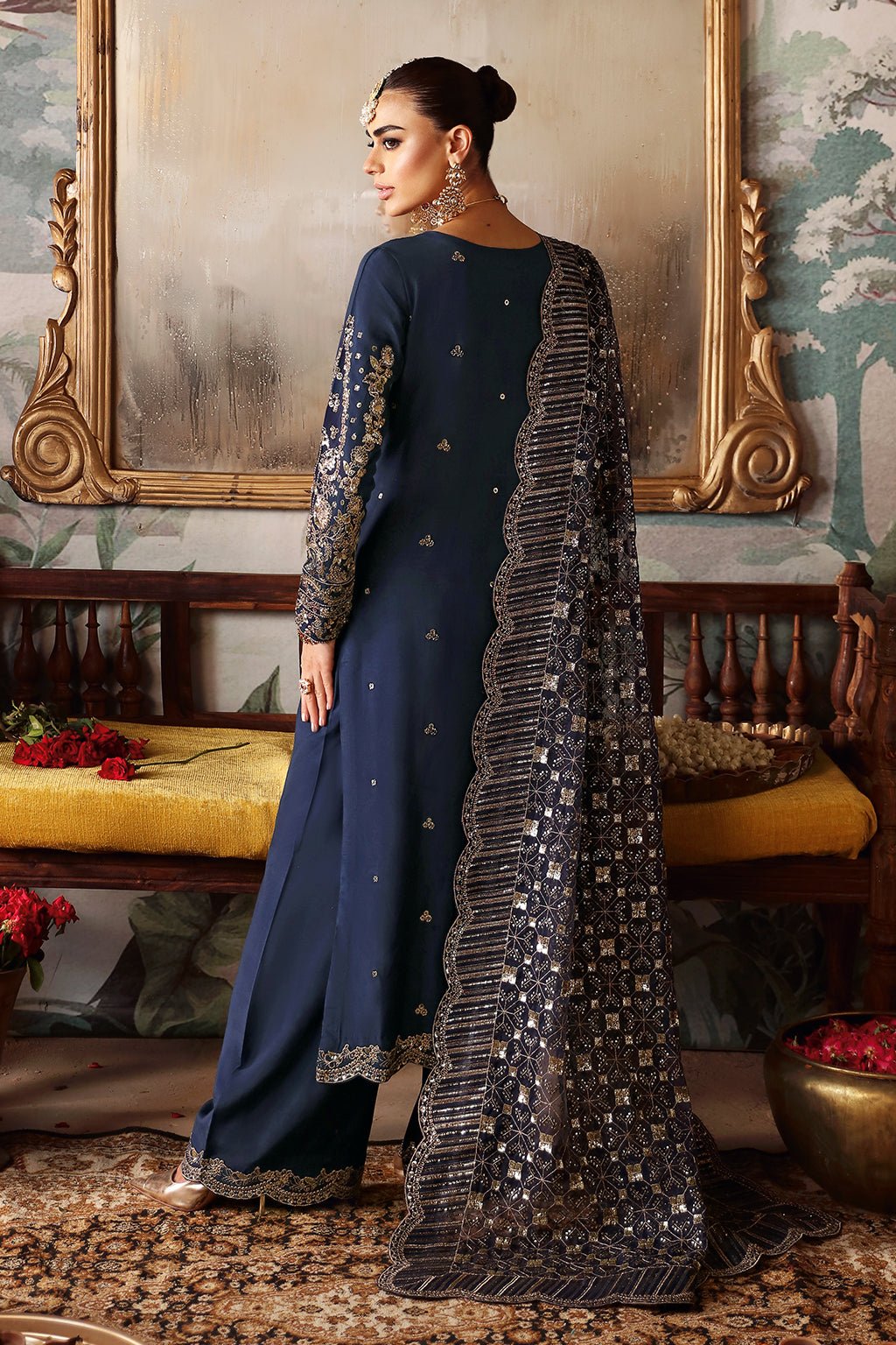 Shagna | Premium Raw Silk | Naghma S - 01 - is Navy Blue dress from Shagna - Ladies Clothes - Maria Faisal