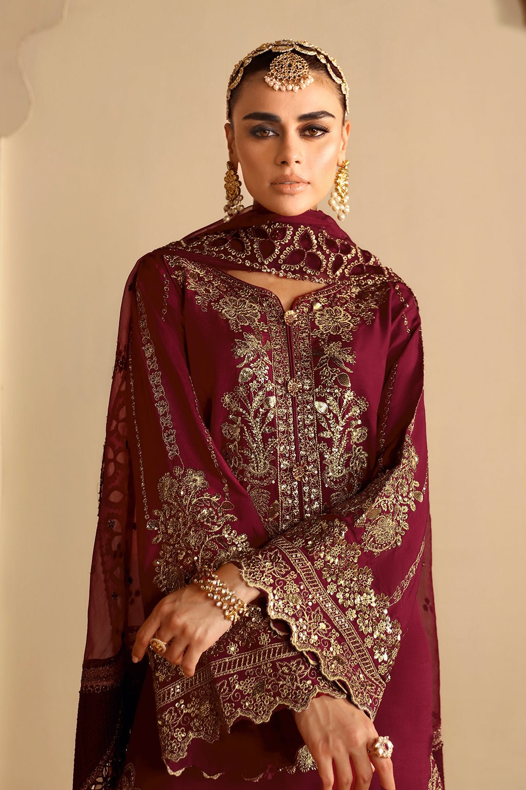 Shagna | Premium Raw Silk | Roshan S - 04 - is Maroon dress from Shagna - Ladies Clothes - Maria Faisal